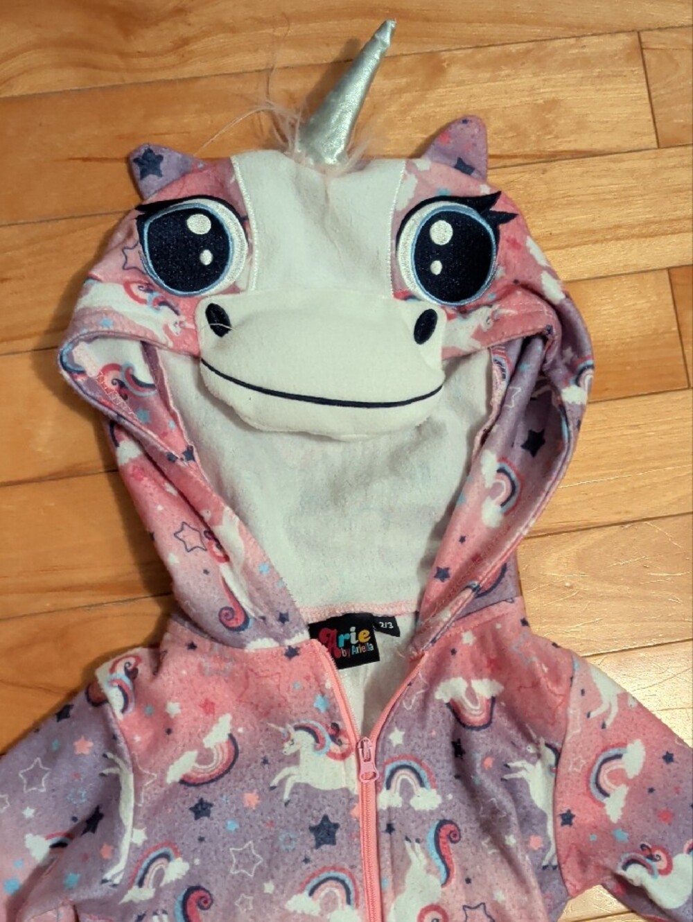 Kids Unicorn Hooded One-Piece Pajamas - Pink & Purple - Picture 2 of 2